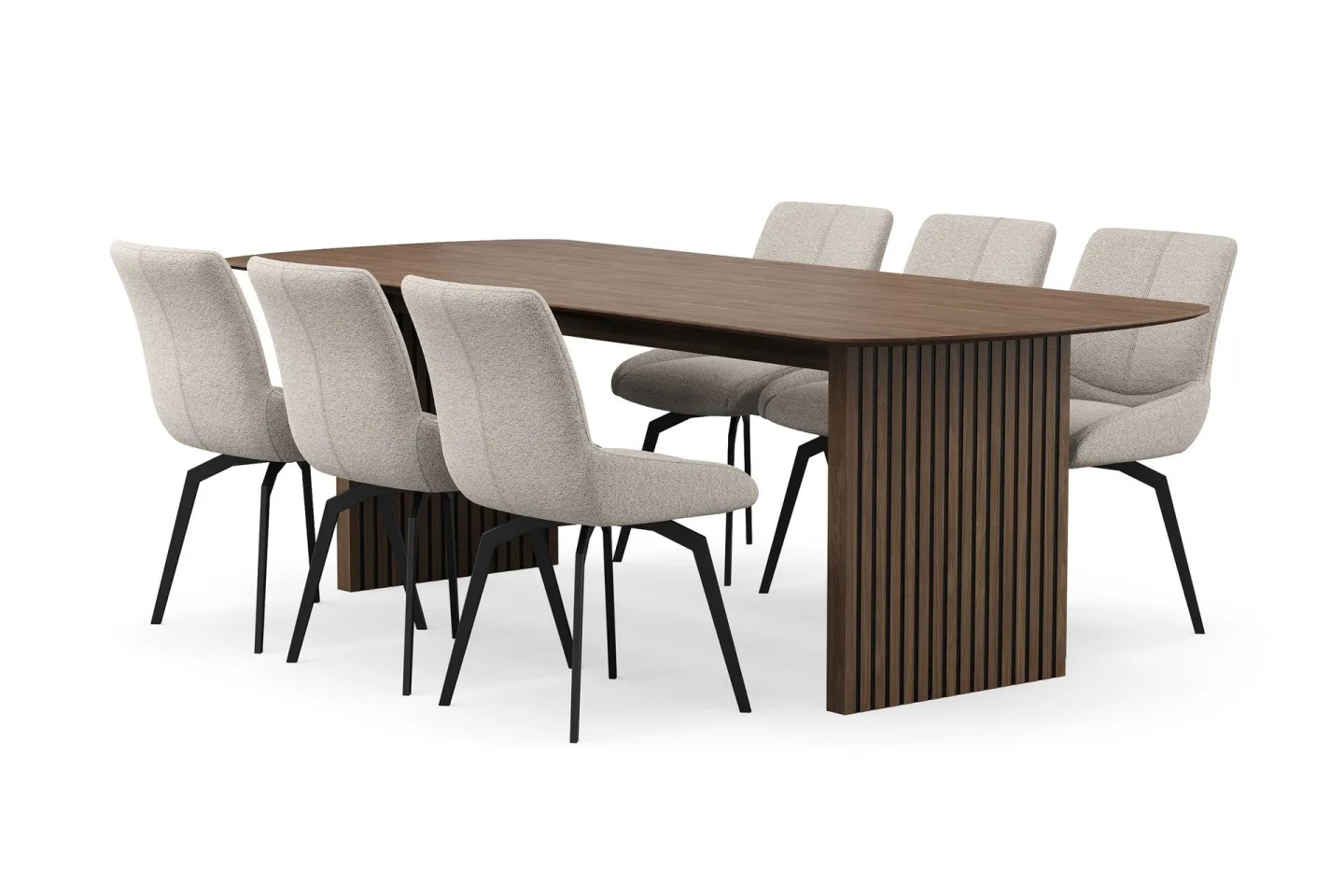 Richeto Matgrupp 240 cm med 6 Mora Snurrstolar - Rökt ek/Mörkbeige