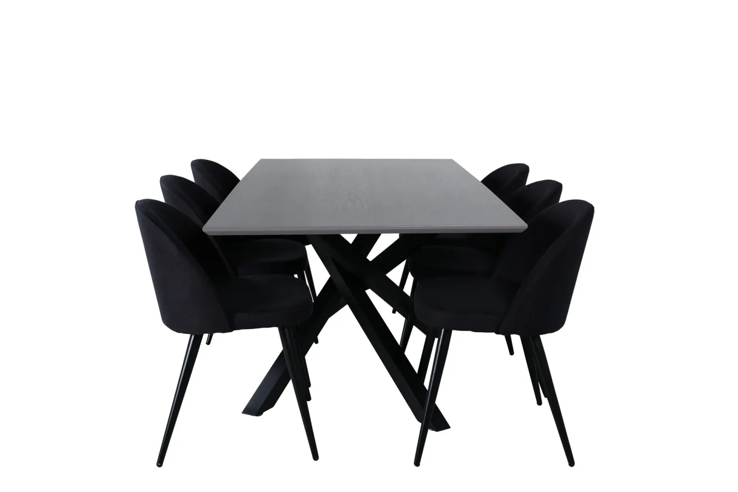 Piazza Matgrupp 180 cm Rektangulär med 6 Velvet stolar - Svart