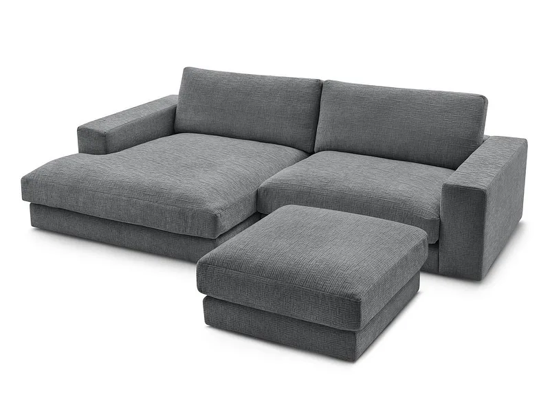 Ecksofa mit Hocker BOBOCHIC LEONARD Stoff mit Textur dunkelgrau
