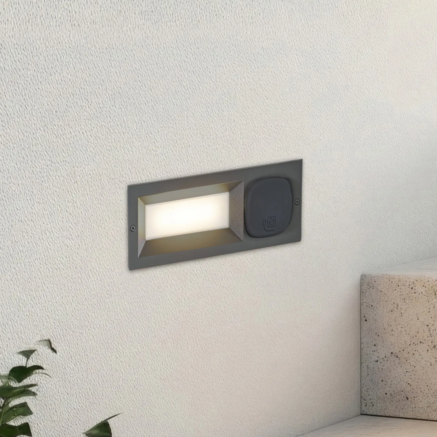 Lachlain LED-Wandeinbaulampe, Steckdose, anthrazit - Lucande - Balkon - Modern - Metall - Eckig