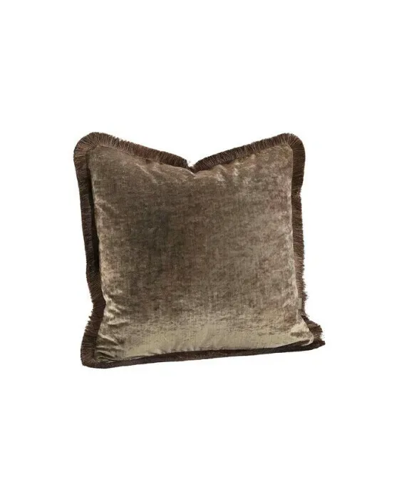Garda Velvet Cushion Cover Fringes Taupe