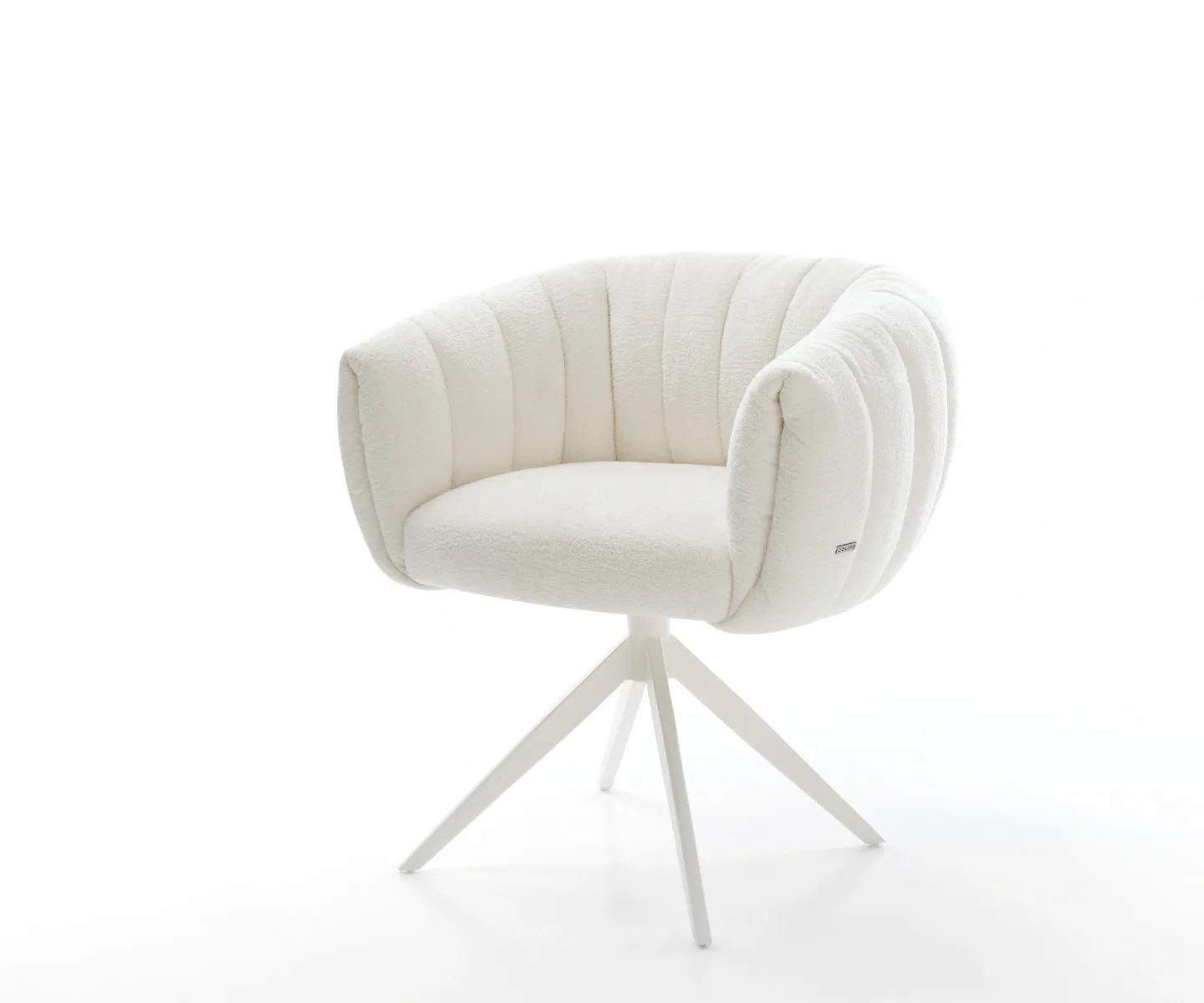 Drehstuhl Jada-Flex Bouclé Soft Beige Kreuzgestell breit Weiß 360° drehbar Wippfunktion Taschenfederkern