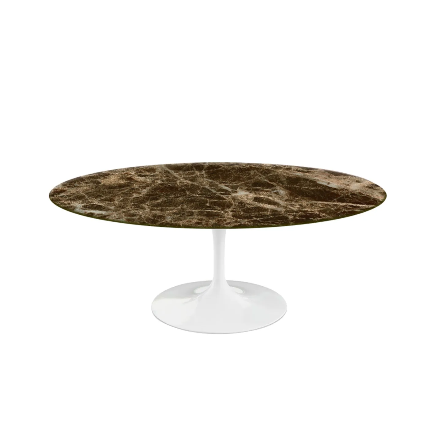 Knoll - Saarinen Oval Table - Soffbord, Vitt underrede, skiva i matt brun Emperador marmor - Soffbord - Eero Saarinen - Brun - Metall/Sten