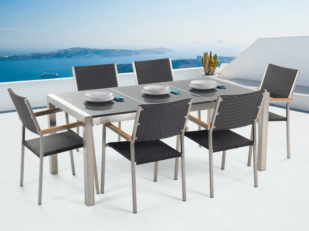 Bacoli Matgrupp Utomhus 180 cm + 6 Utestolar - Silver
