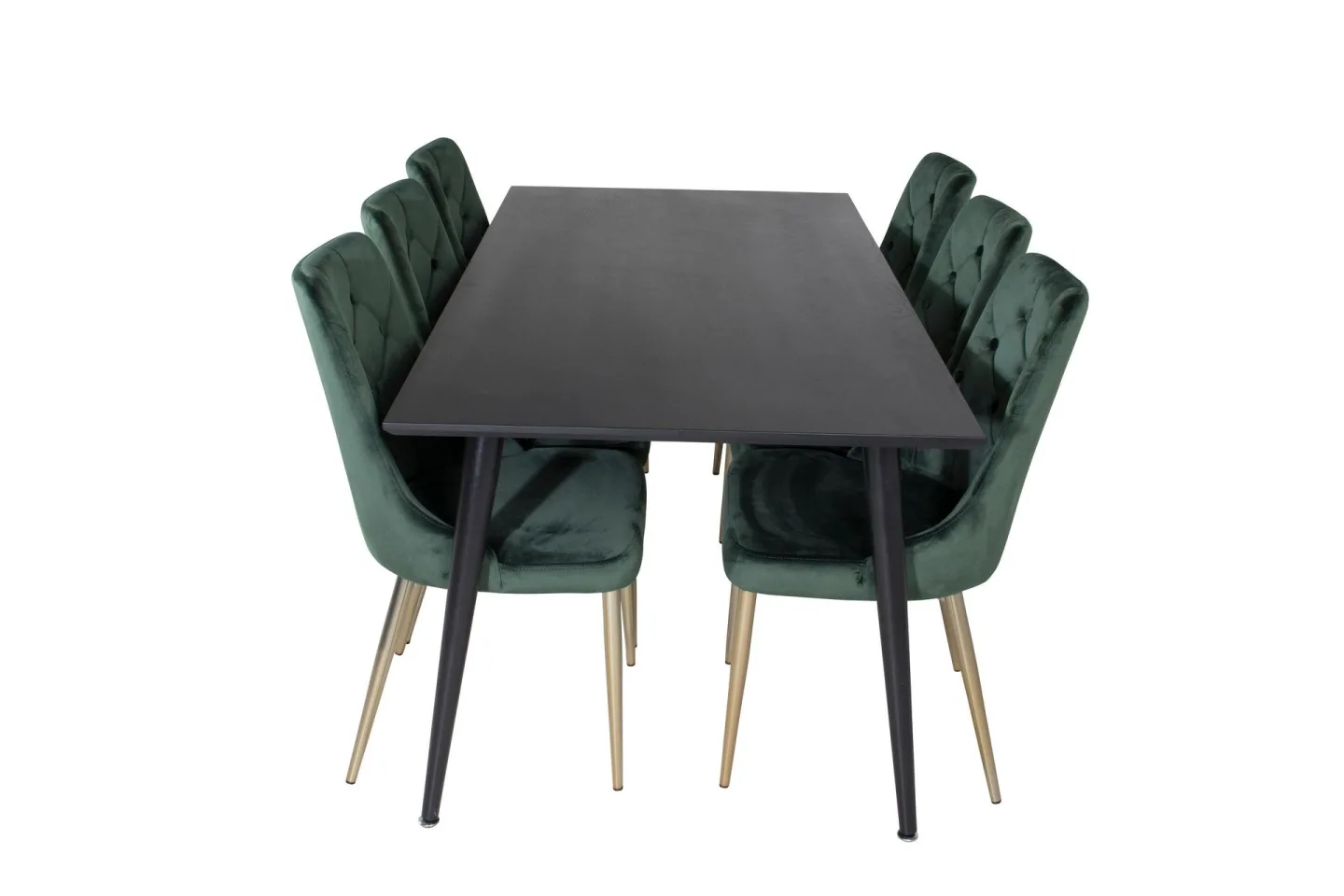 Dipp Matgrupp 180 cm Rektangulär med 6 Velvet Deluxe stolar - Svart/Guld