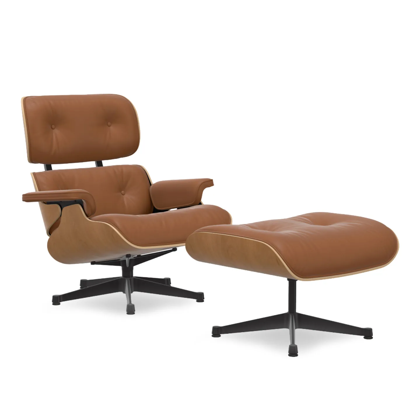 Vitra - Eames Lounge Set Cherry Leather Premium Cognac 97 Deep Black - Fåtöljer - Charles & Ray Eames - Brun
