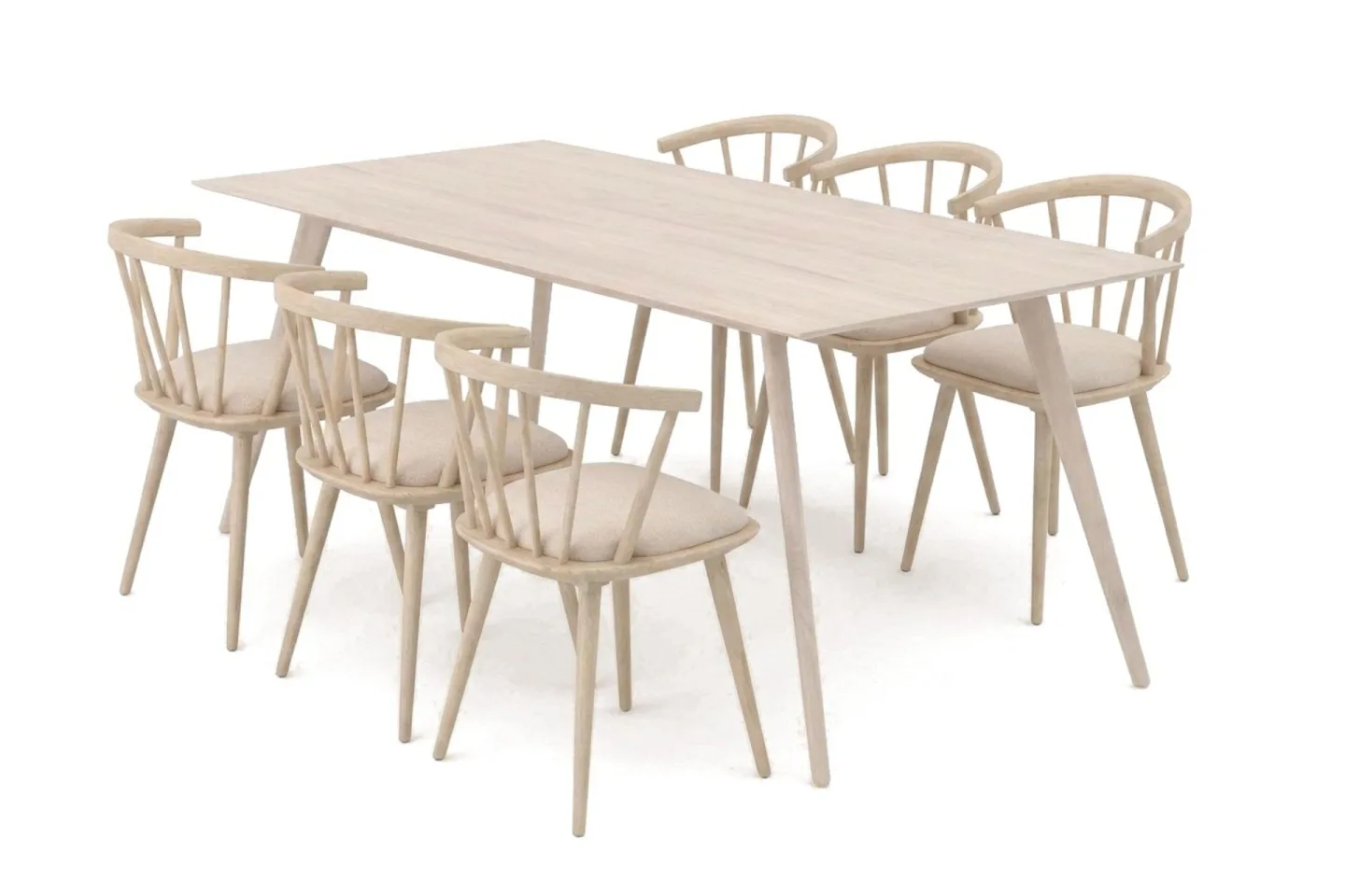 Tyrö Matgrupp 190 cm Whitewash med 6 st Tyrö Karmstolar med Dyna - Whitewash
