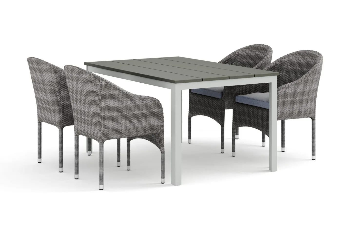 Tunis utomhus matgrupp 140x90 cm med 4 Thor fåtöljer - Vit/Grå