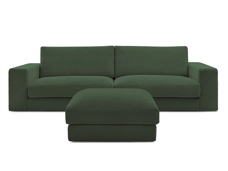 3er Sofa mit Hocker BOBOCHIC LEONARD Cord-Stoff grün