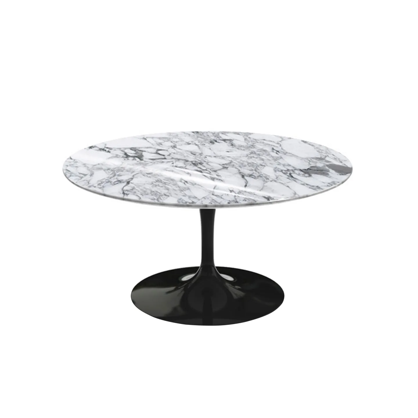 Knoll - Saarinen Round Table - Soffbord, Svart underrede, skiva i matt vit Arabescato marmor, H: 38, Ø 91 - Soffbord - Eero Saarinen - Svart - Metall/Sten