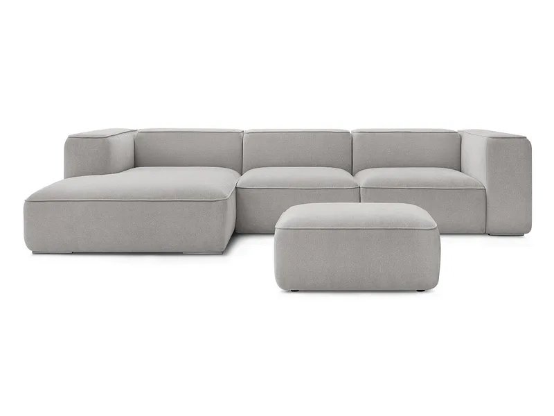 Ecksofa mit Hocker BOBOCHIC ZEPHYR Stoff mit Textur hellgrau
