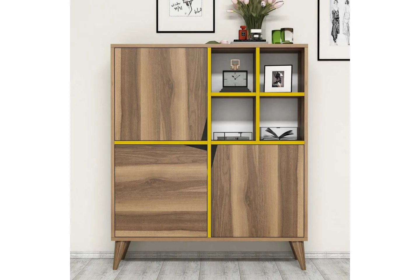 Hovdane Förvaringsskåp 100 cm - Brun/Gul