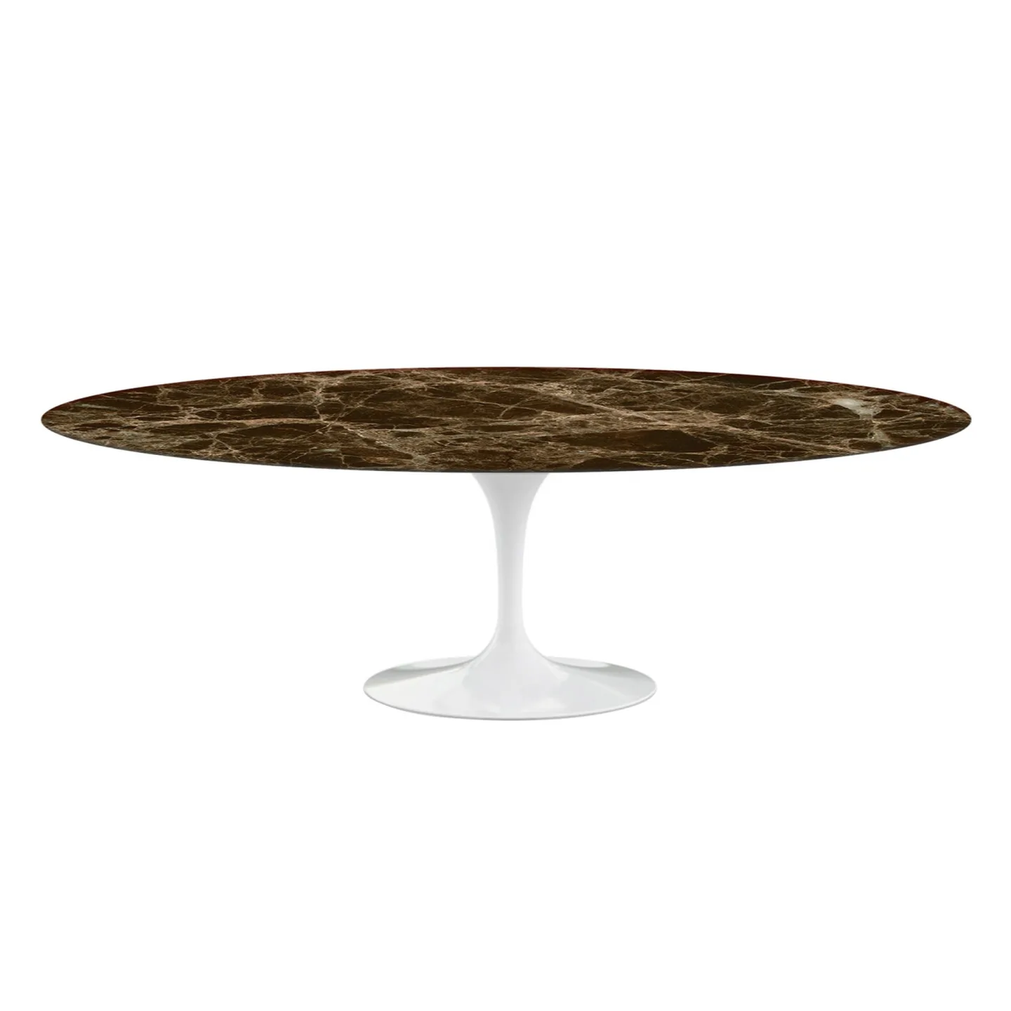 Knoll - Saarinen Oval Table - Matbord, 244 x 137 cm, Vitt underrede, skiva i glansig brun Emperador marmor - Matbord - Eero Saarinen - Brun - Metall/Sten