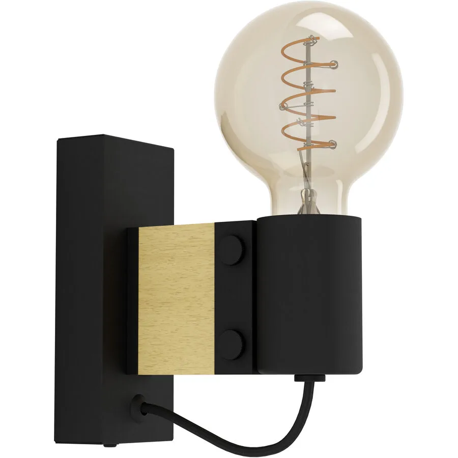 Eglo Wandlampe Bailrigg Braun/Schwarz Stahl/Holz 13.5 cm - Material: Holz/Stahl