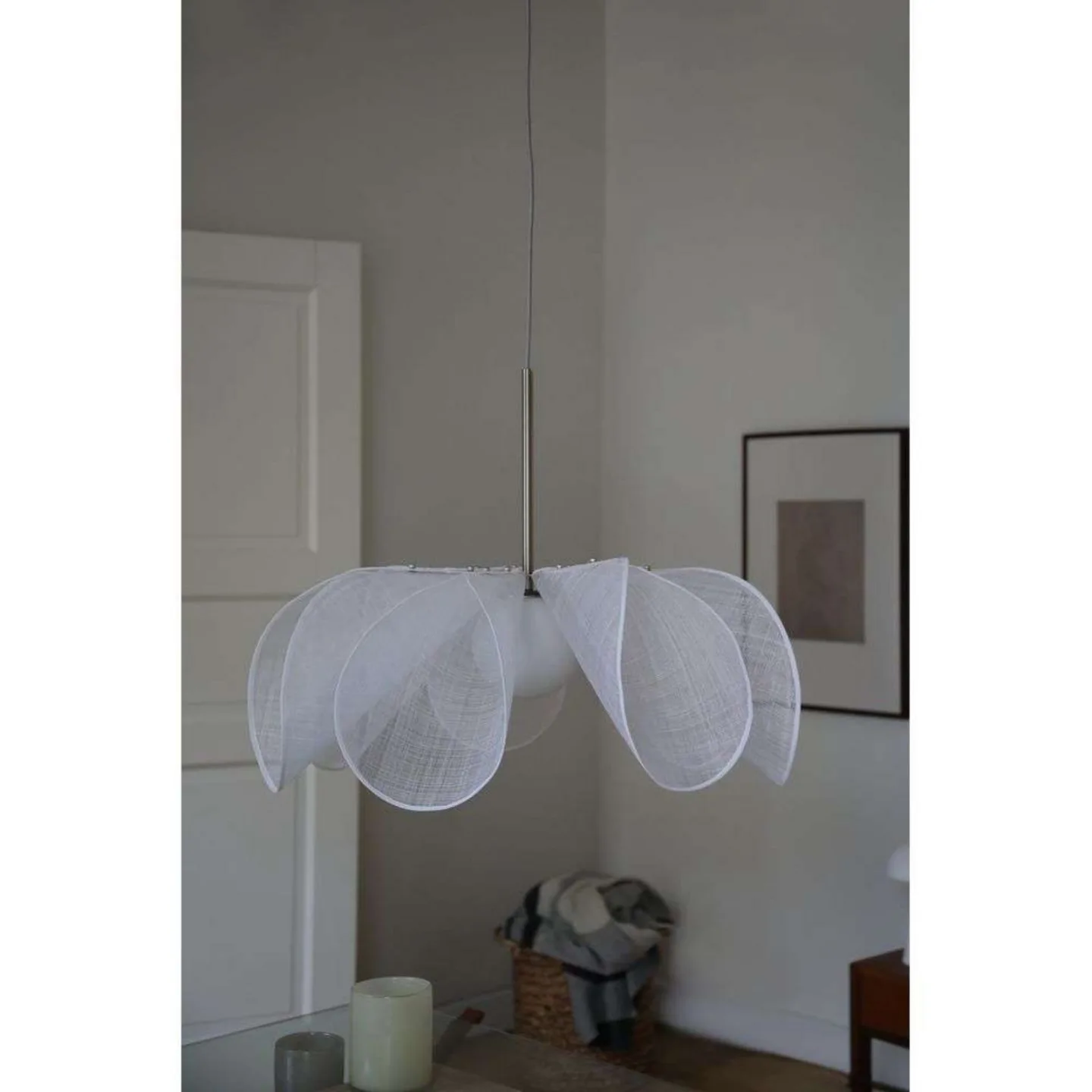 Styrka Pendelleuchte Ø75 Satin Nickel/Weiß - Markslöjd - Wohnzimmer - Stoff / Textil