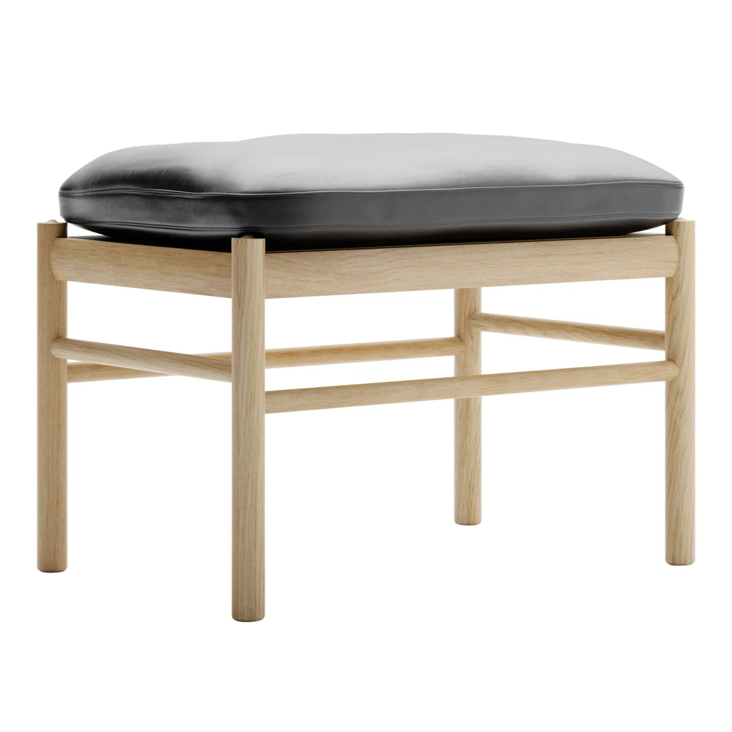 Carl Hansen - OW149F - Colonial Footstool, Oljad Ek, Lädergrupp C Sif - 98 - Fotpallar - Ole Wanscher - Svart - Läder/Trä