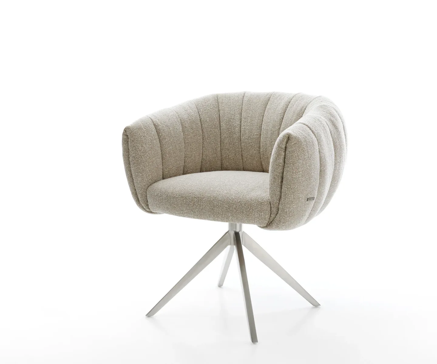 Drehstuhl Jada-Flex Webstoff Soft Beige Kreuzgestell breit Edelstahl 360° drehbar Wippfunktion Taschenfederkern