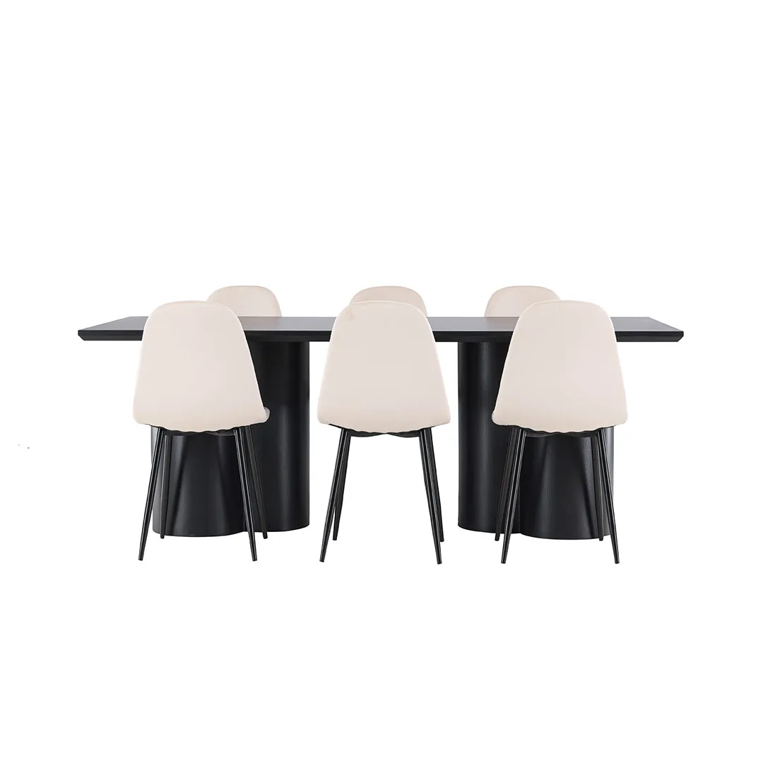 Olivia Essgruppe Tisch 100x210cm und 6 Velours Stühle schwarz.