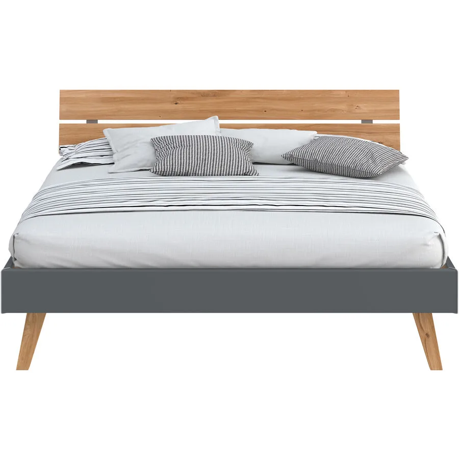 Modular Bett Livorno Natur, Dunkelgrau MDF, Wildeiche Massivholz 160 x 200 cm