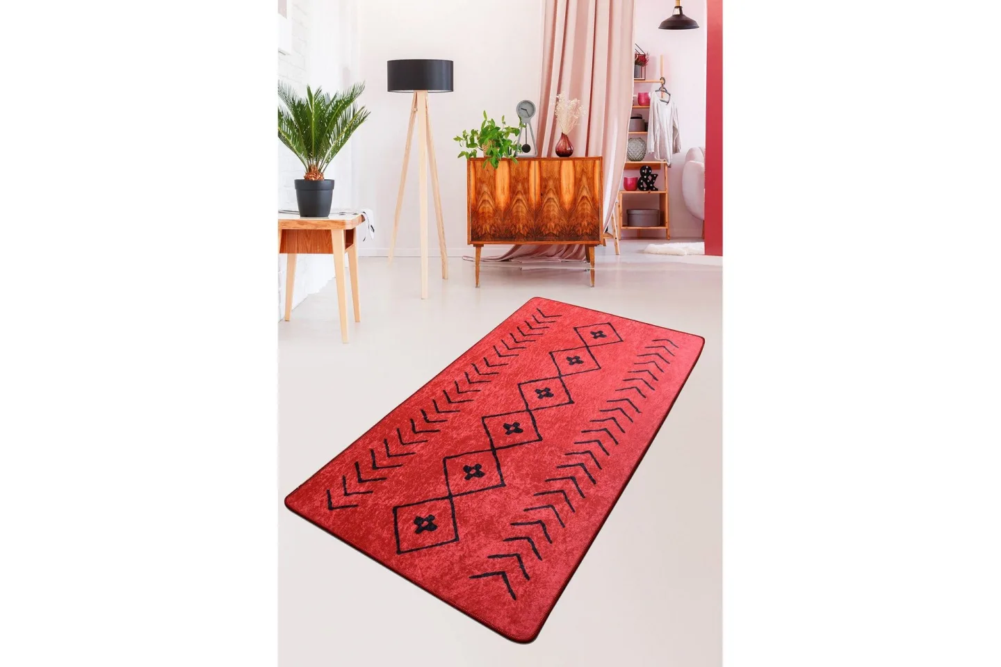 Sehnaz Entrematta 80x200 cm - Röd/Svart/Sammet