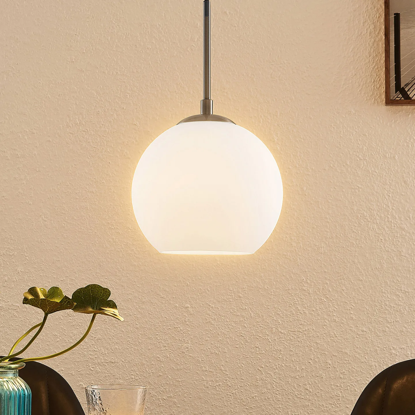Jurian Pendelleuchte Nickel/Opal - Lindby - Wohnzimmer - Modern - Glas - Einflammig