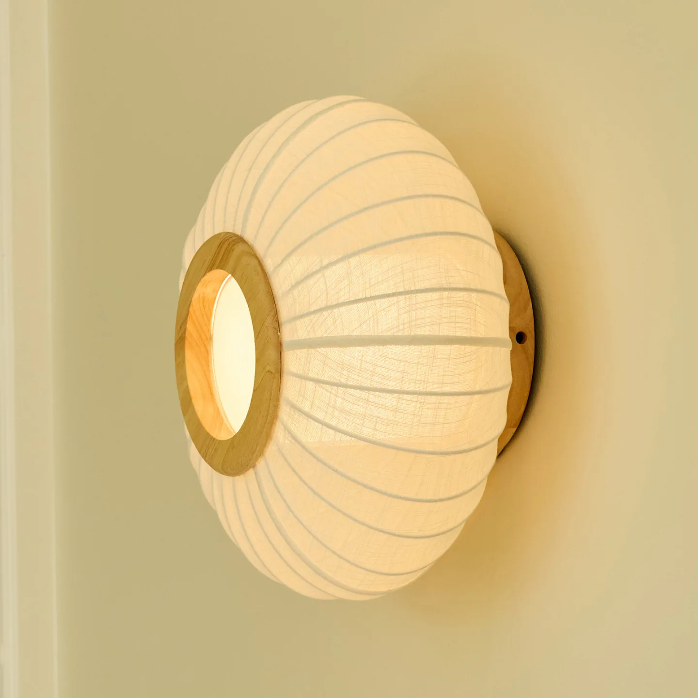 BALLON Deckenlampe, creme, Ø 40 cm Leinen/Holz - Halo Design - Wohnzimmer - Stoff / Textil - Einflammig