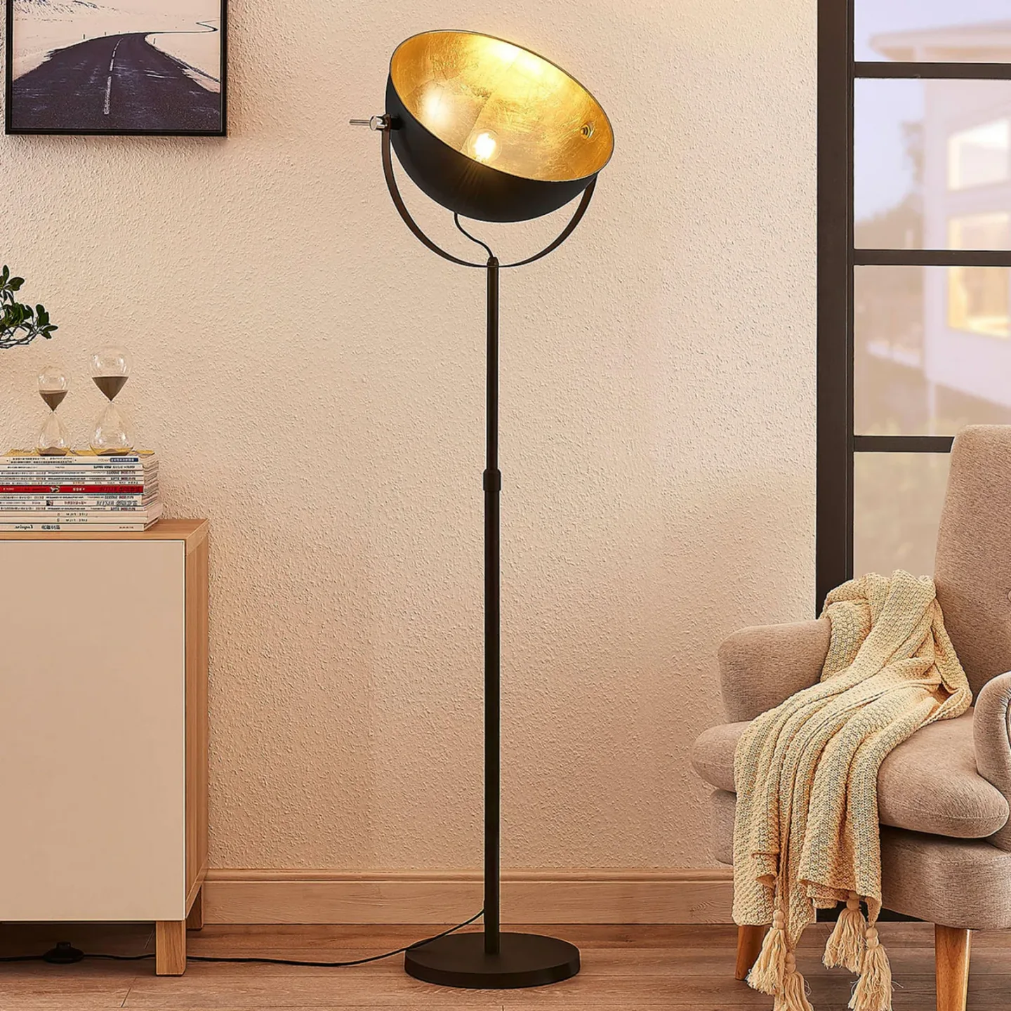 Muriel 1 Stehleuchte Black/Gold - Lindby - Wohnzimmer - Modern - Metall - Einflammig