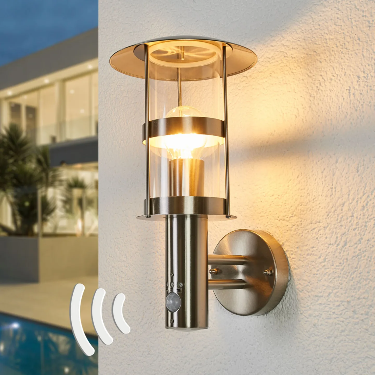 Noemi Außenwandleuchte w/Sensor Stainless Steel - Lindby - Balkon - Modern - Metall - Einflammig