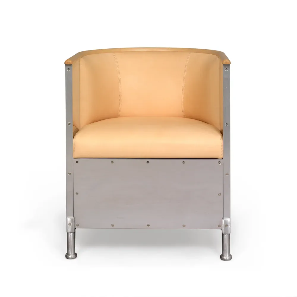 Källemo Aluminium-Fauteuil mattgebürstet Leder Tärnsjö natur-Bokkant