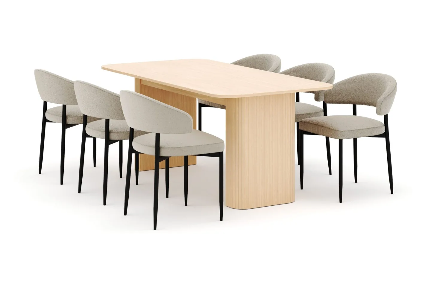 Kopparbo Matbord 180-240 cm Förlängningsbart med 6 Sawako Stolar - Vit
