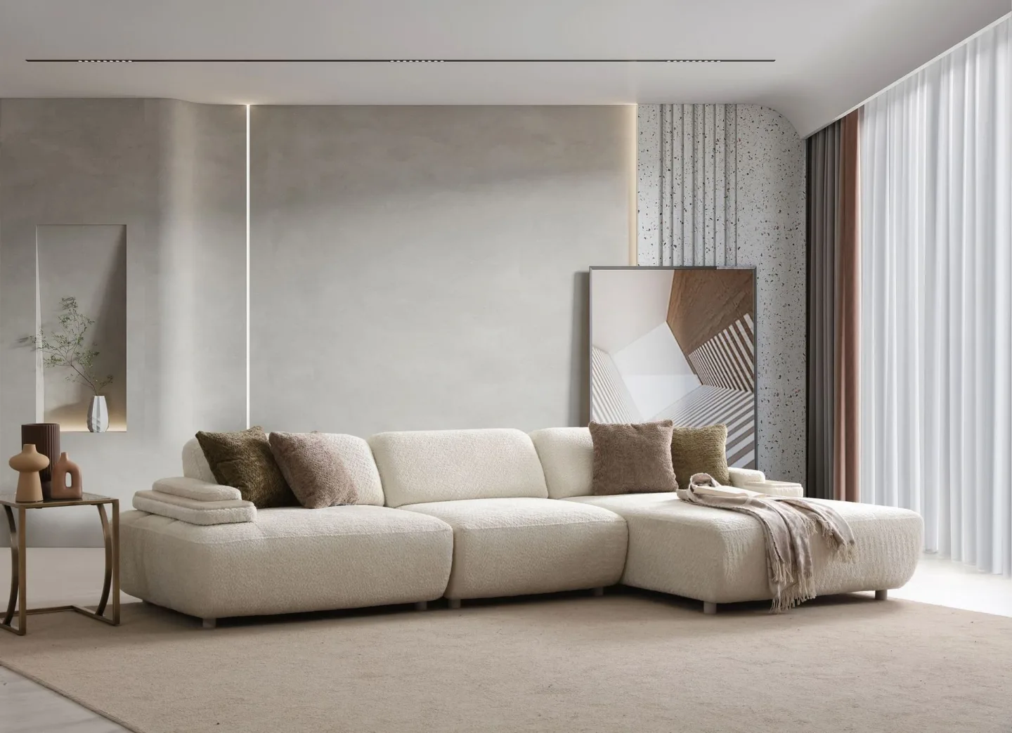 Bonavista 4-sits Soffa med Divan Höger Bouclet - Beige
