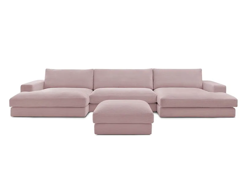 Panorama-Ecksofa mit Hocker BOBOCHIC LEONARD Cord-Stoff violett