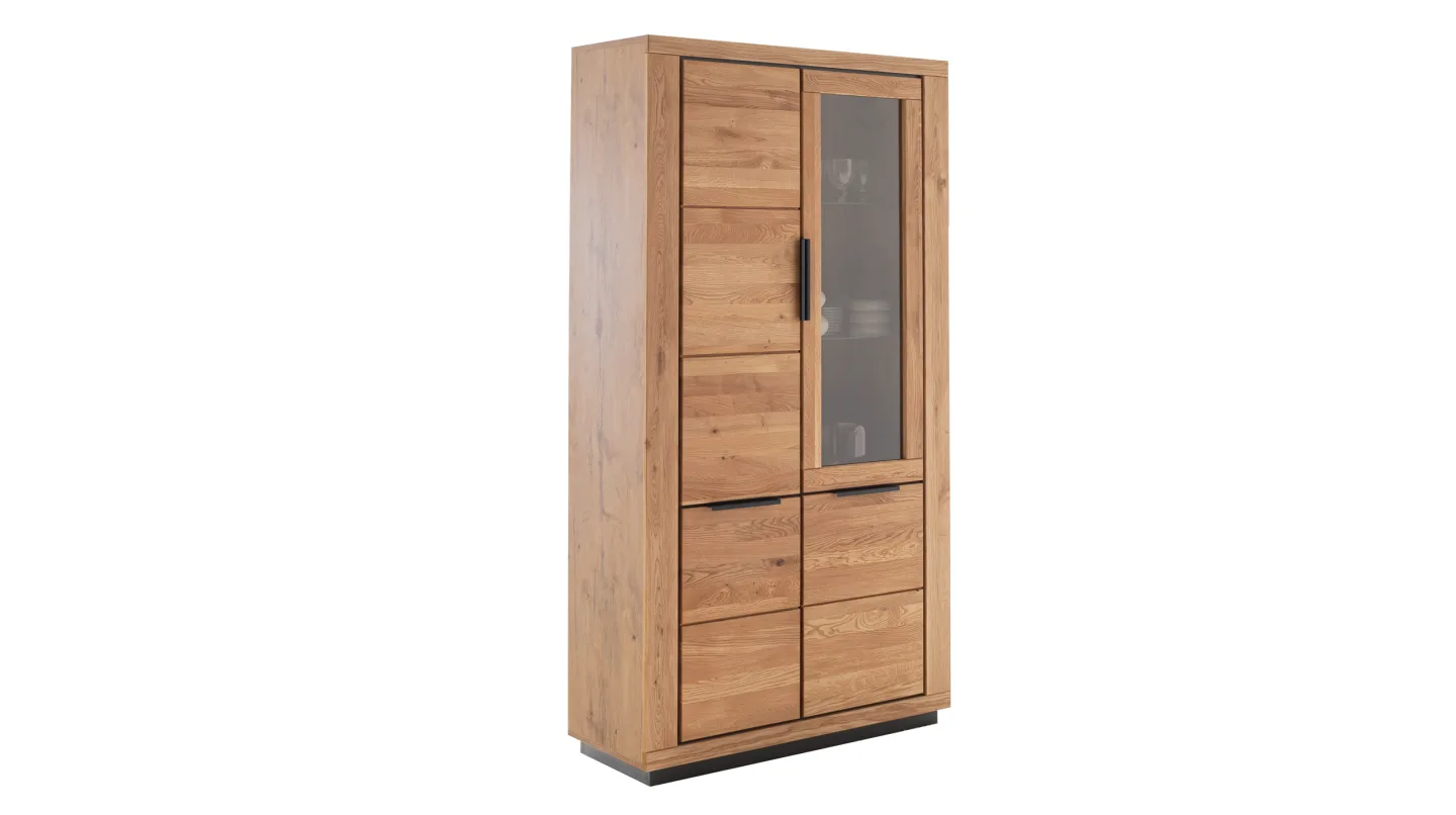 Vitrine mit Glastür Wildeiche massiv geölt Breite 107 cm - GRENO