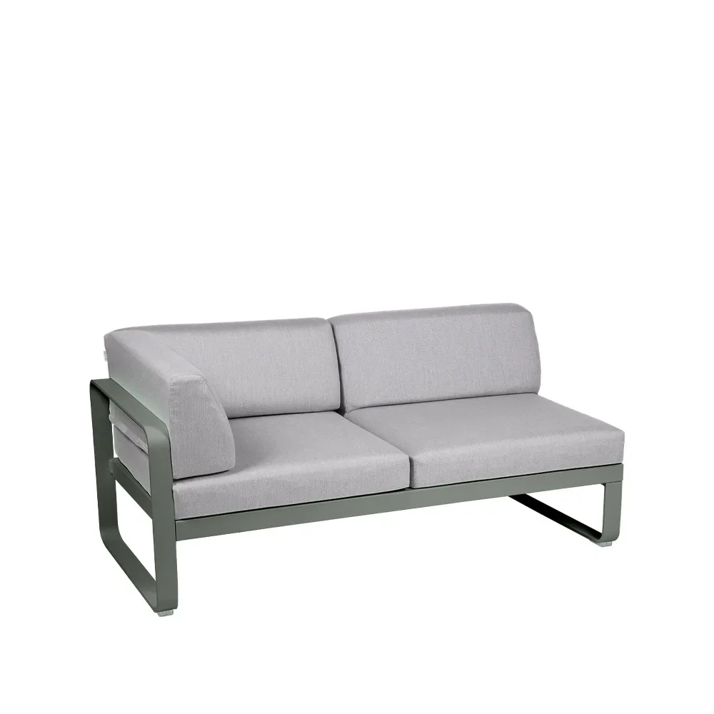 Fermob Bellevie Corner modulsoffa 2-sits Rosemary (grön), flannel grey dyna, vänster