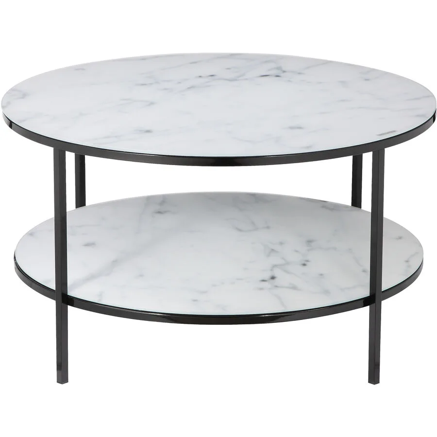 Salontisch Kilian weiss, schwarz Glas, Metall B 80 T 80 cm