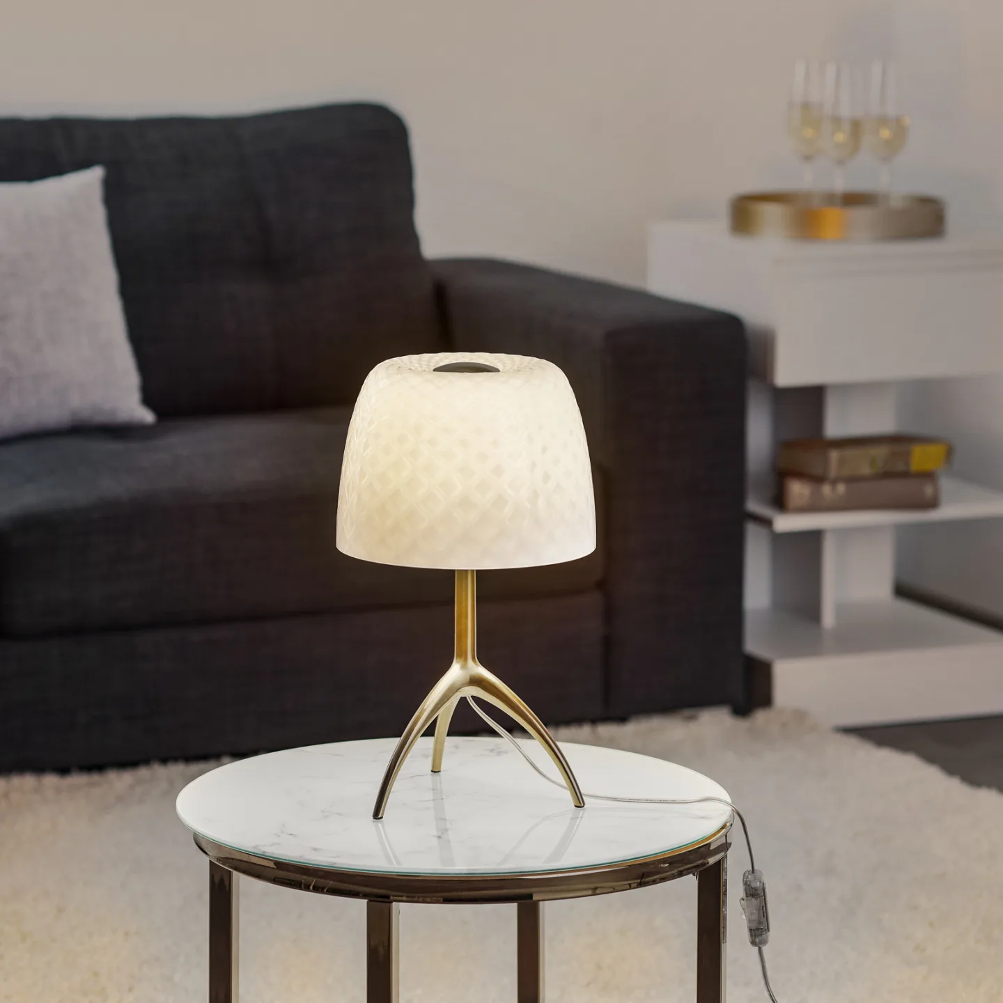 Lumiere 30 Tischlampe, 45 cm, Pastille, ein/aus - Foscarini - Wohnzimmer - Design - Glas - Mit Schirm