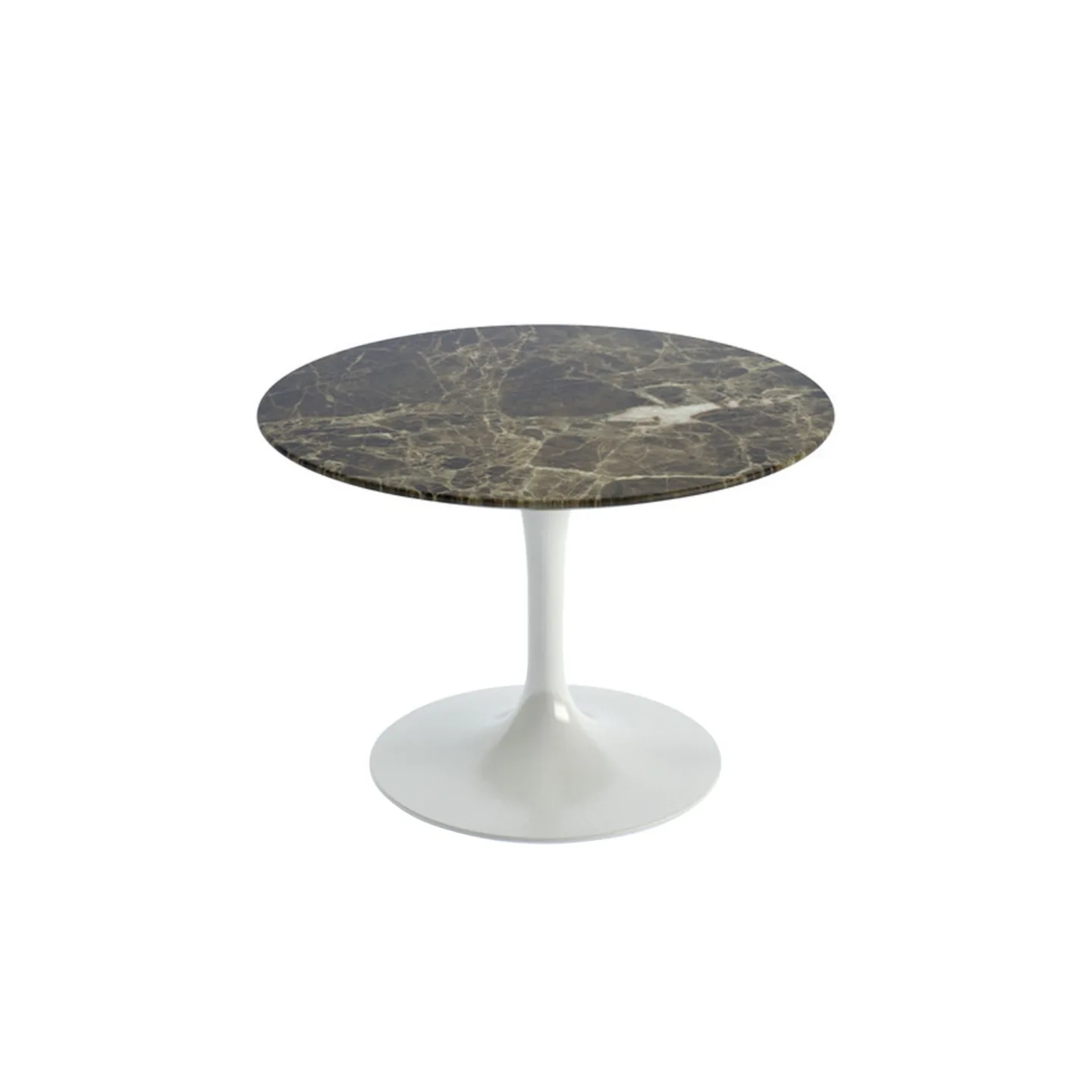 Knoll - Saarinen Round Table - Soffbord, Vitt underrede, skiva i matt brun Emperador marmor, H: 36, Ø 51 - Soffbord - Eero Saarinen - Brun,Vit - Metall/Sten