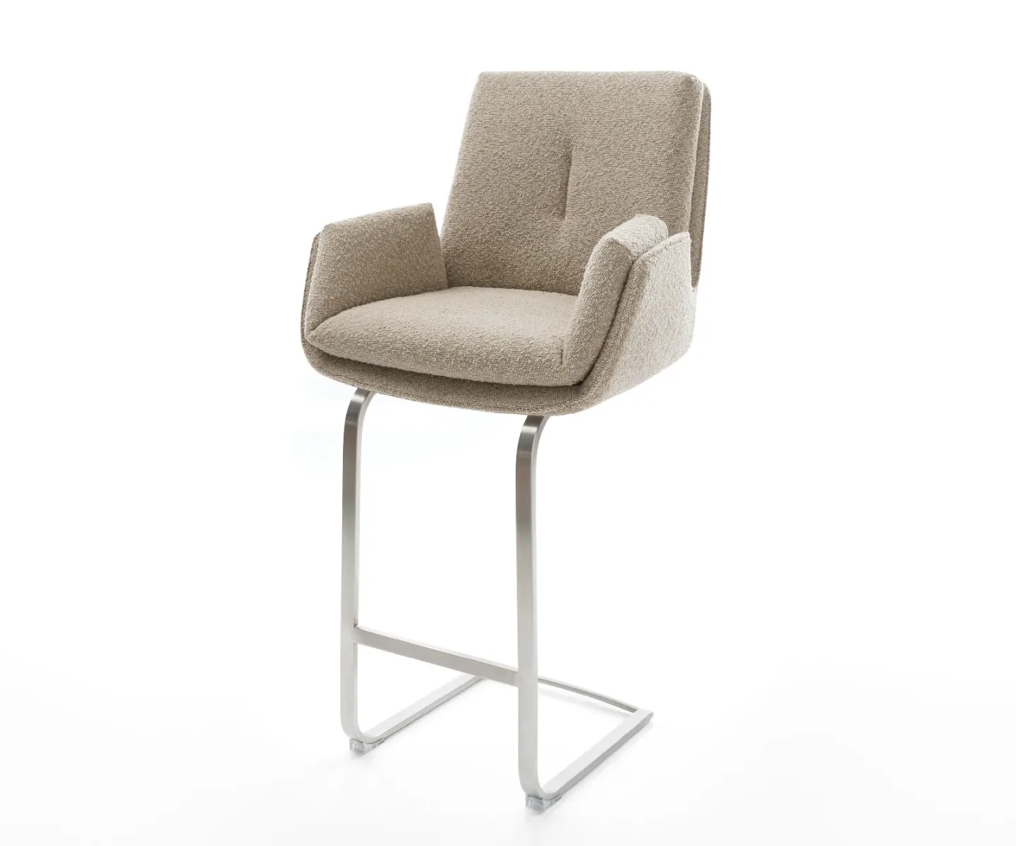 Barstuhl Clea-Flex Bouclé Schlamm Freischwinger Flach Edelstahl Silberfarben