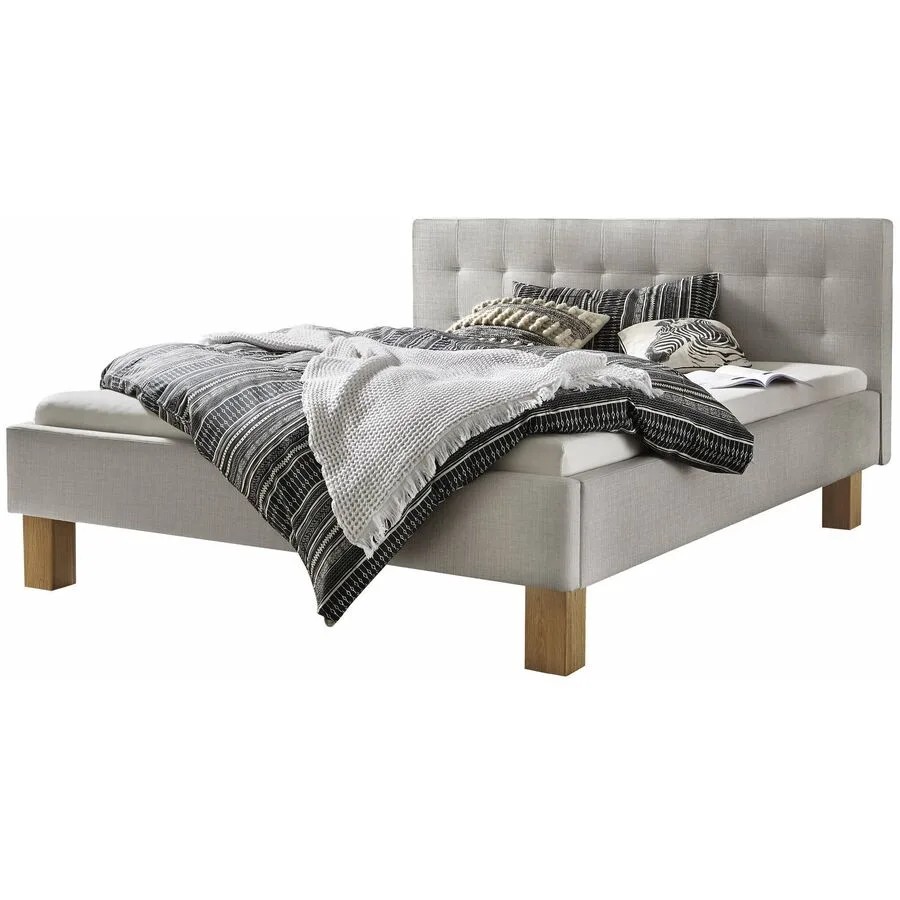 Hasena Bett Dream Pronto Grau / Braun Stoff, Eiche Massivholz 180 x 200 cm