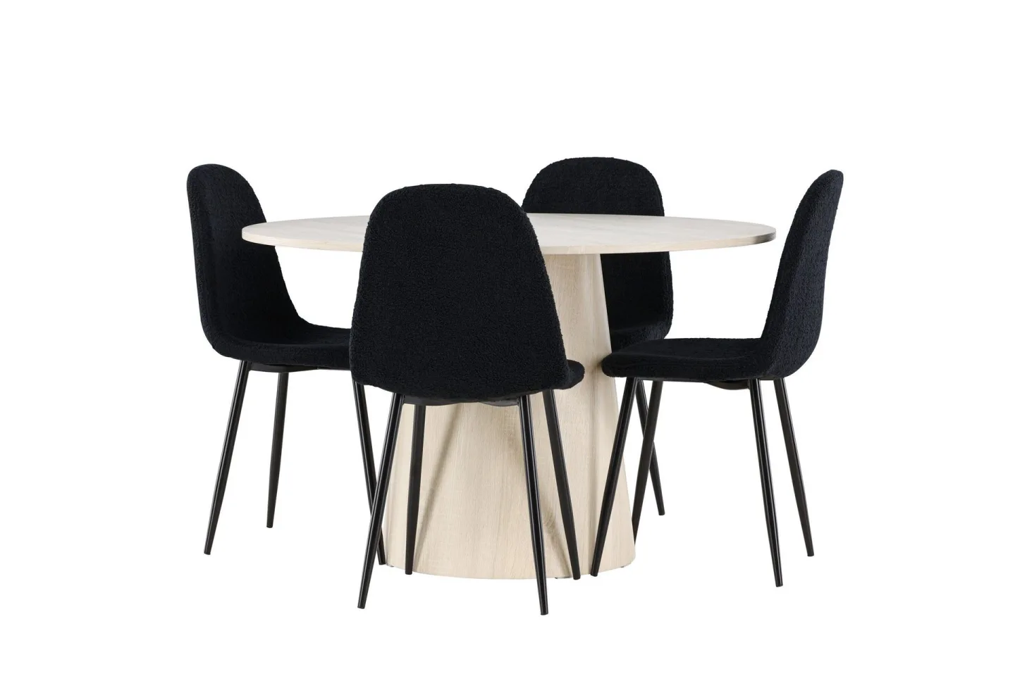 Lanzo Matgrupp 120 cm Rund med 4 Polar stolar - Whitewash/Svart