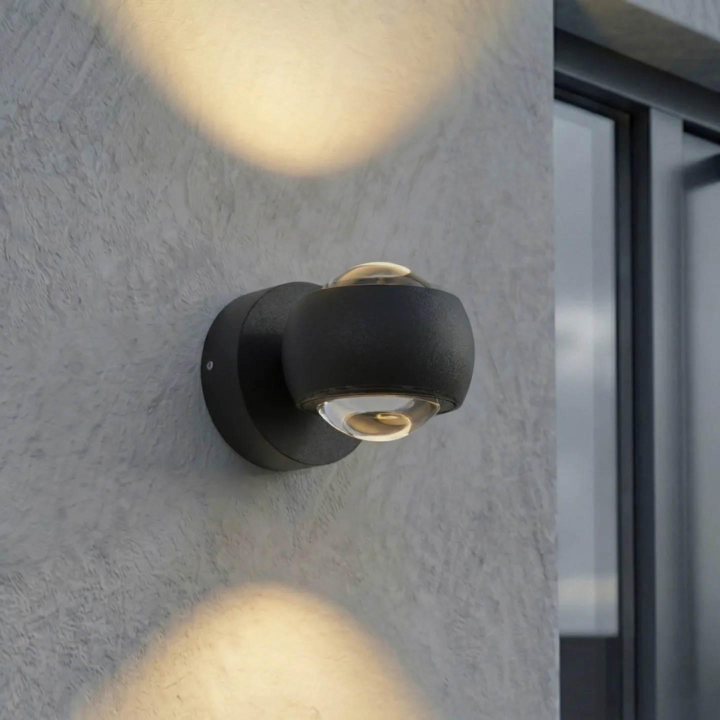 Focra LED-väggspotlight, svart, 2 lampor, CCT, IP54 – Lindby - Metall - Rund