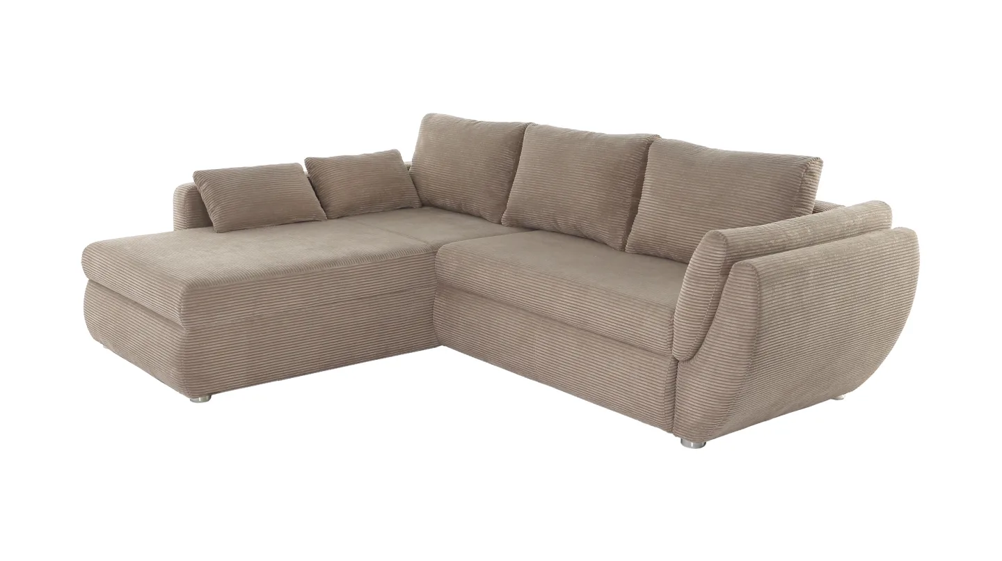 Ecksofa Cord taupe - Schlaffunktion Bettkasten 272 cm - TAIFUN