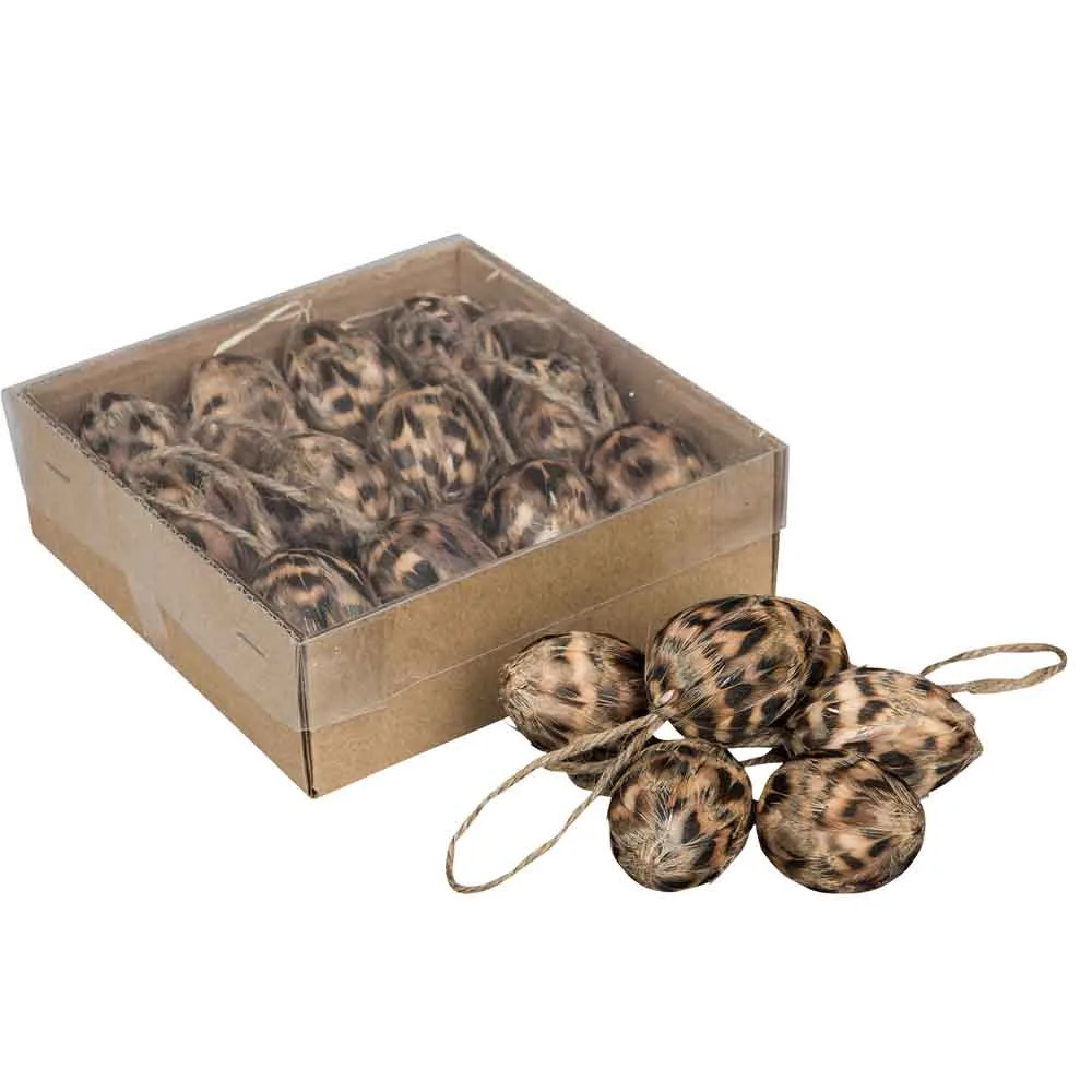 Påskägg Brun Fjäder med hänge 12 pack