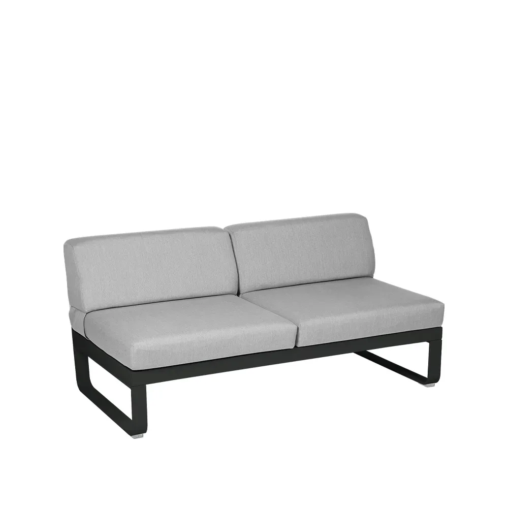 Fermob Bellevie Central modulsoffa 2-sits Liquorice (svart), flannel grey dyna