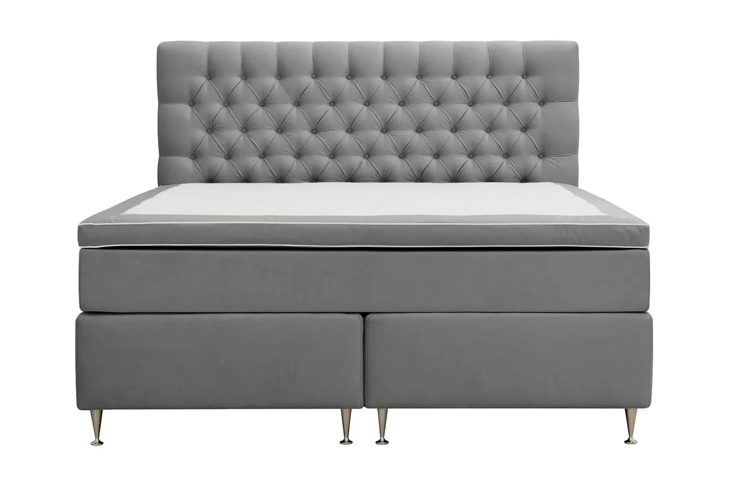 HVILA Lyx Komplett Sängpaket 180x200 cm Kontinentalsäng med knappad sänggavel i sammet - Ljusgrå