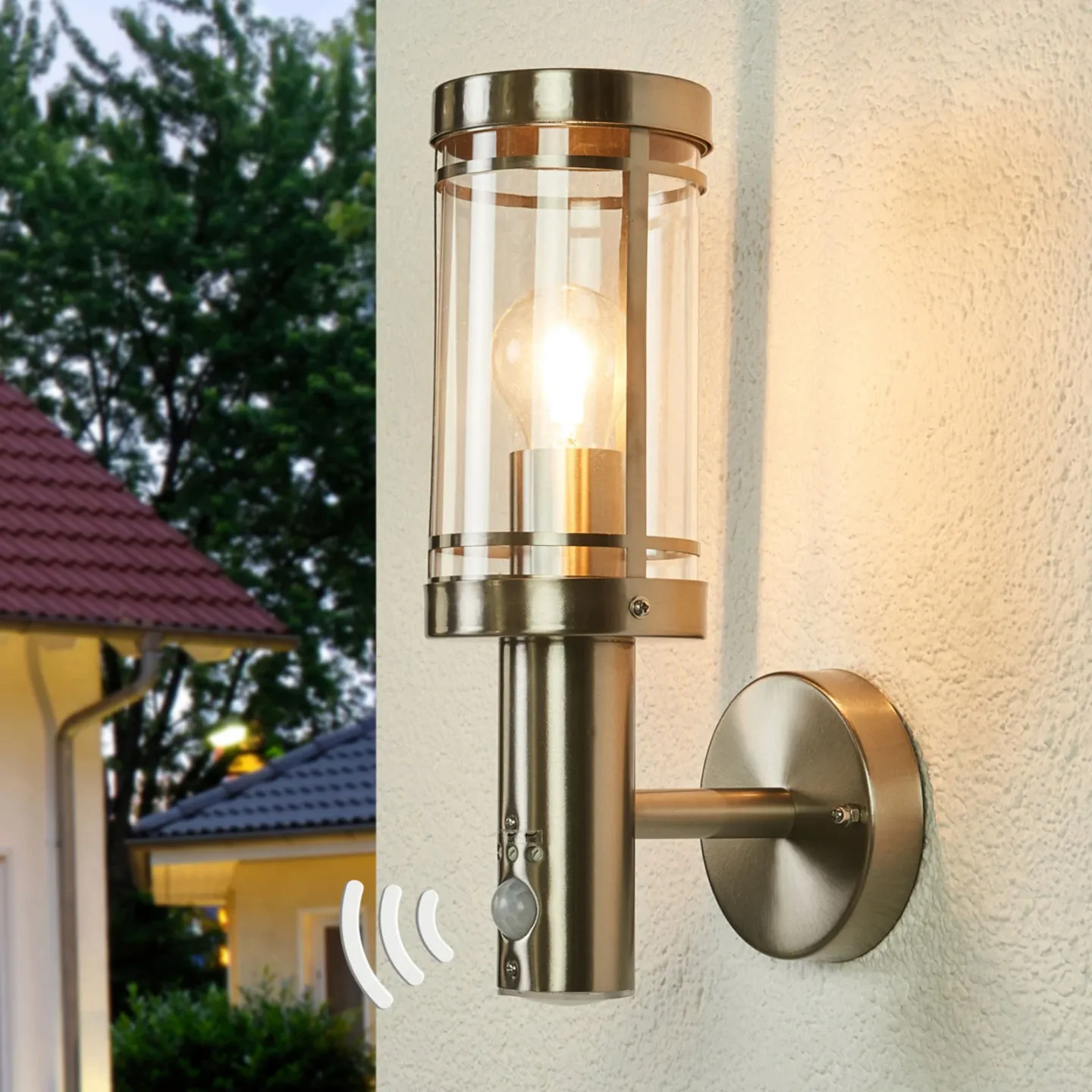 Djori Außenwandleuchte w/Sensor Steel - Lindby - Balkon - Modern - Edelstahl - Einflammig