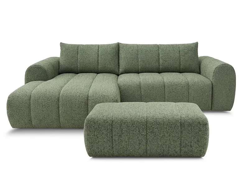 Ecksofa mit Hocker BOBOCHIC NESTY Stoff chiniert hellgrün