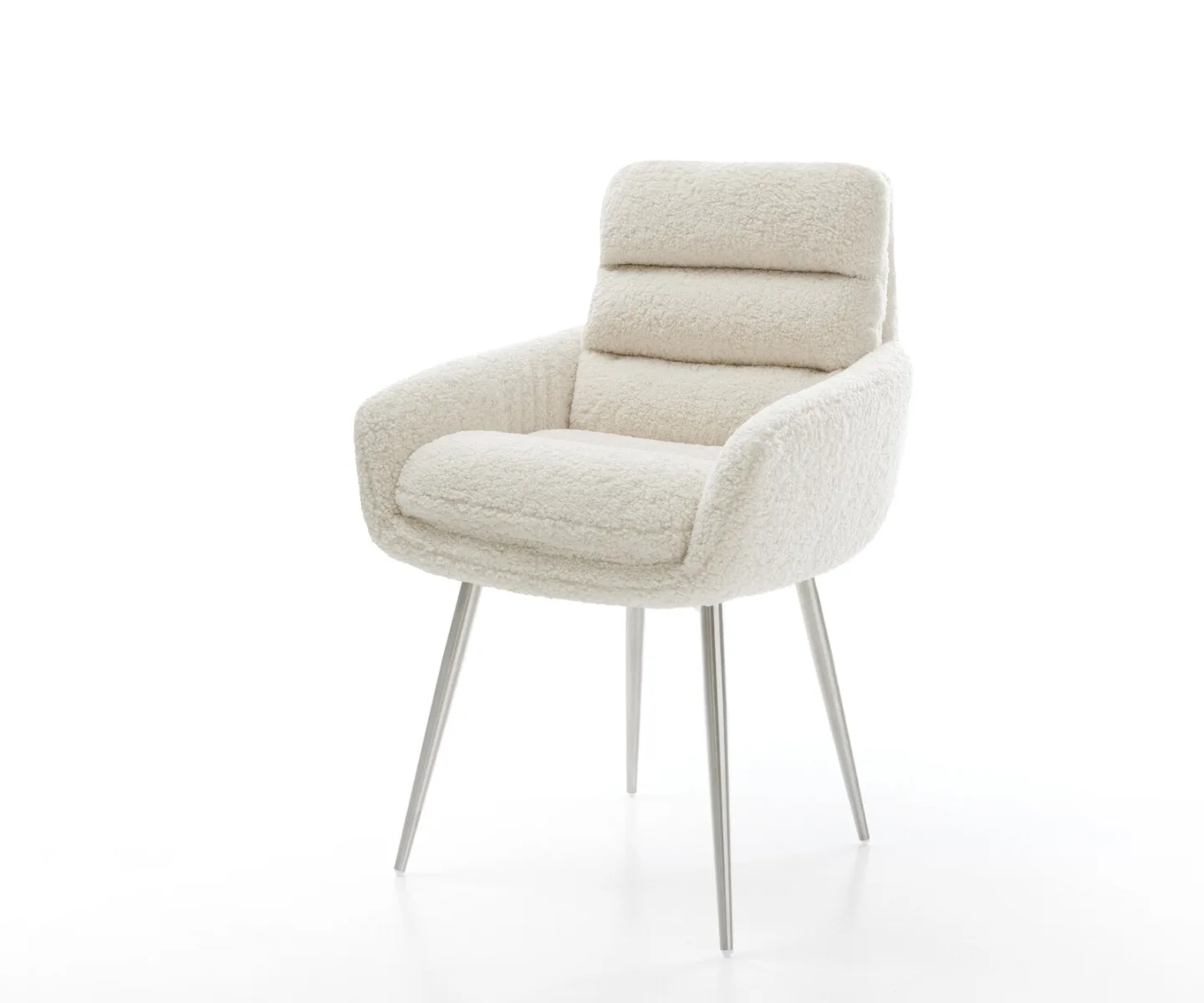 Esszimmerstuhl Abelia-Flex mit Armlehnen Teddystoff Beige 4-Fuß konisch Edelstahl