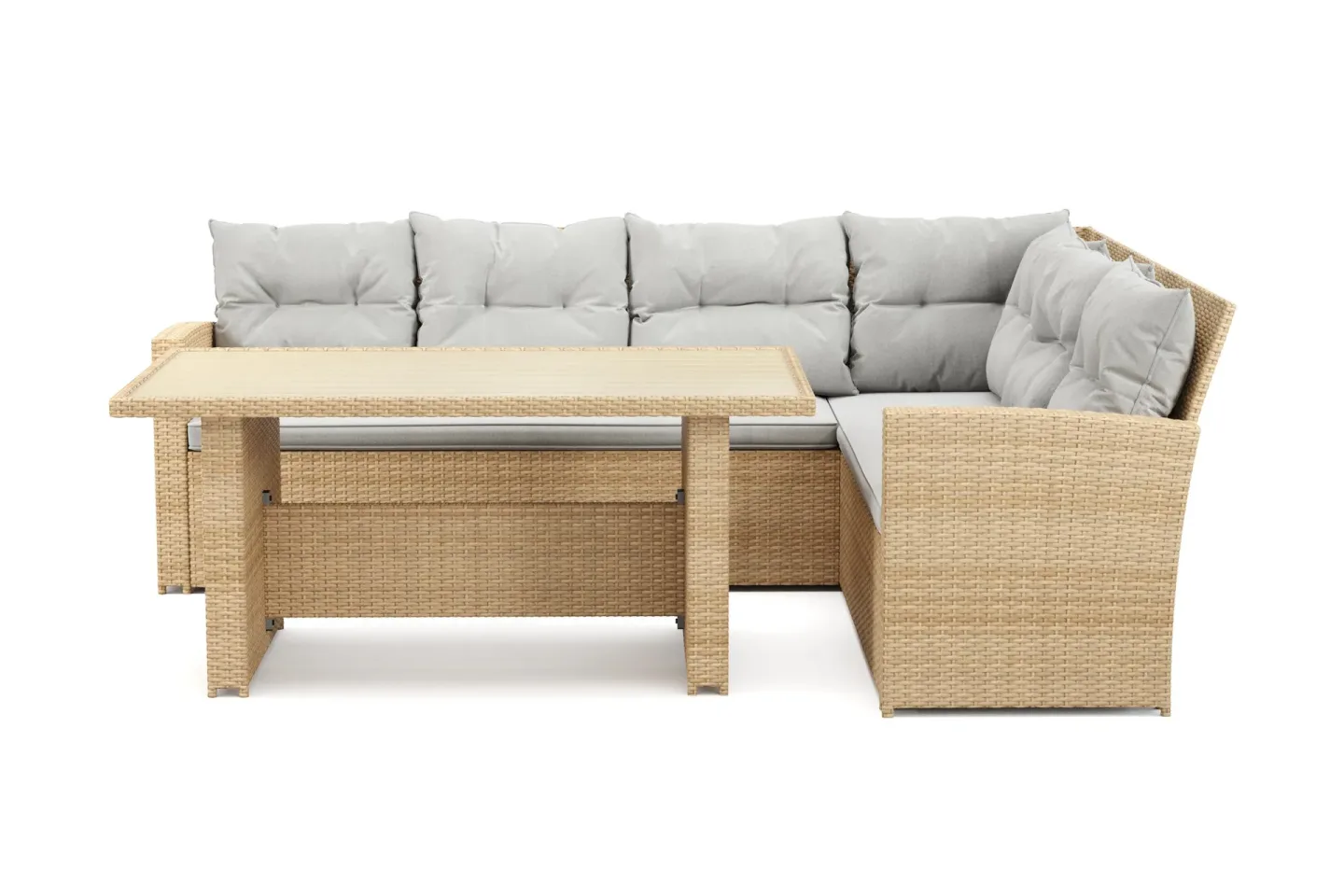 James 5-sits Högervänd Loungegrupp Utomhus – Soffgrupp med ljusgrå dynor och bord i konstrotting - Ljusgrå / Beige