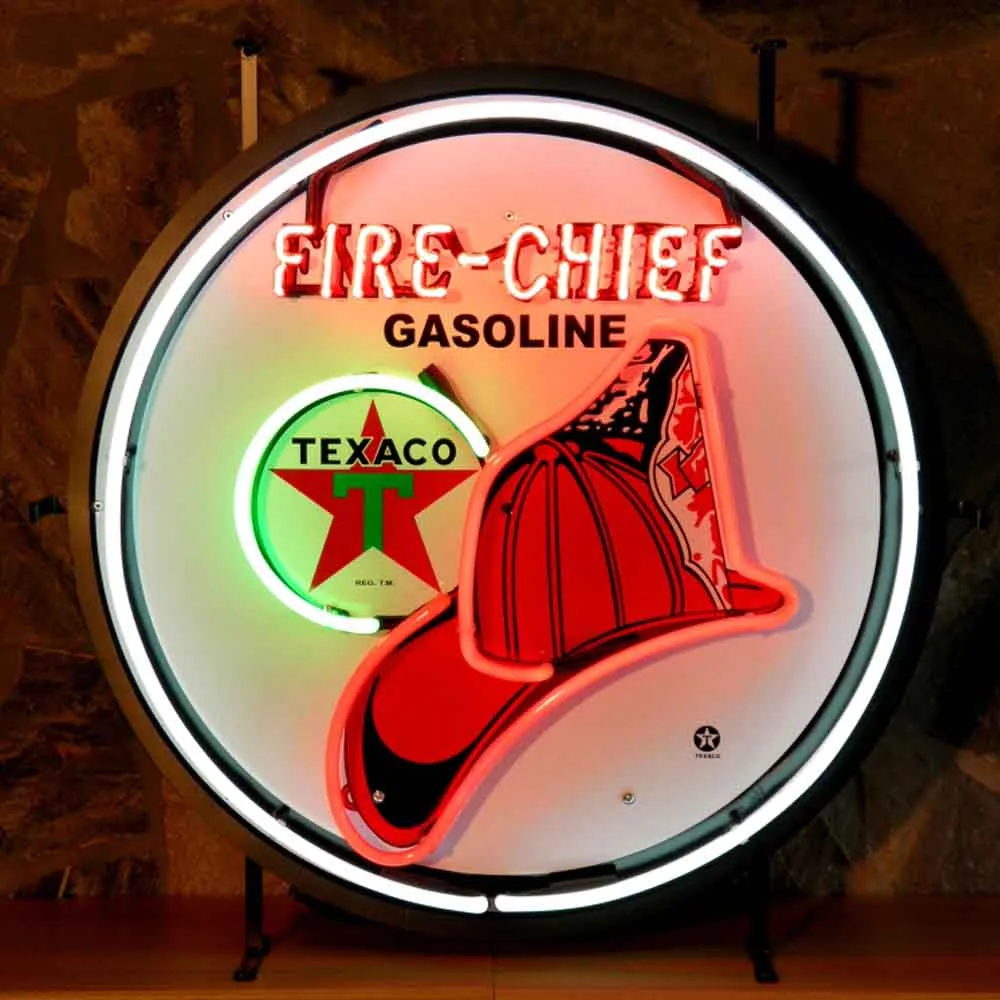 Neonskylt Fire Cheif med bakgrund